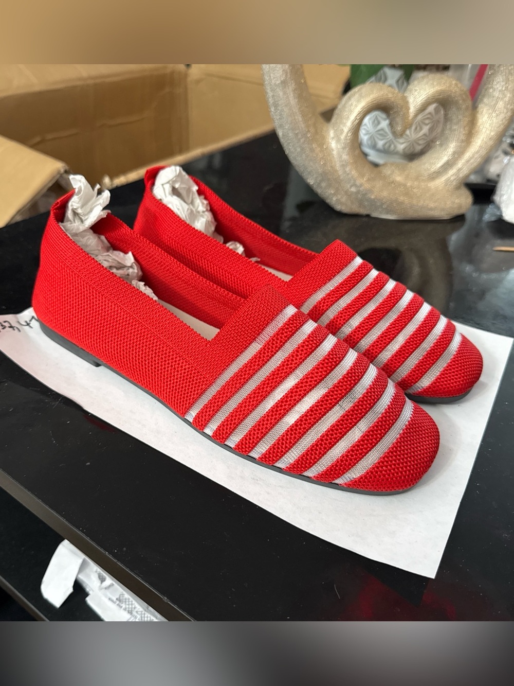 Red Striped Knit Slip-On Flats - Women's Casual Loafers